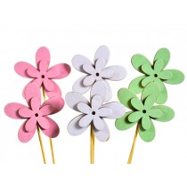 Rože na pik lesene, zelene/pink/bele, d 7 cm, 9 kosov