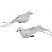 Ptički z bl. na ščipalki, beli, 18 cm, 6 kosov