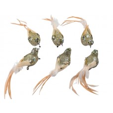 Ptički z bleščicami na ščipalki, zlati, 18 cm, 6 kosov,